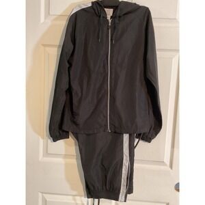 AFI Sport Mens Track Suit Black White Stripe Hooded Jacket Pants Set Medium